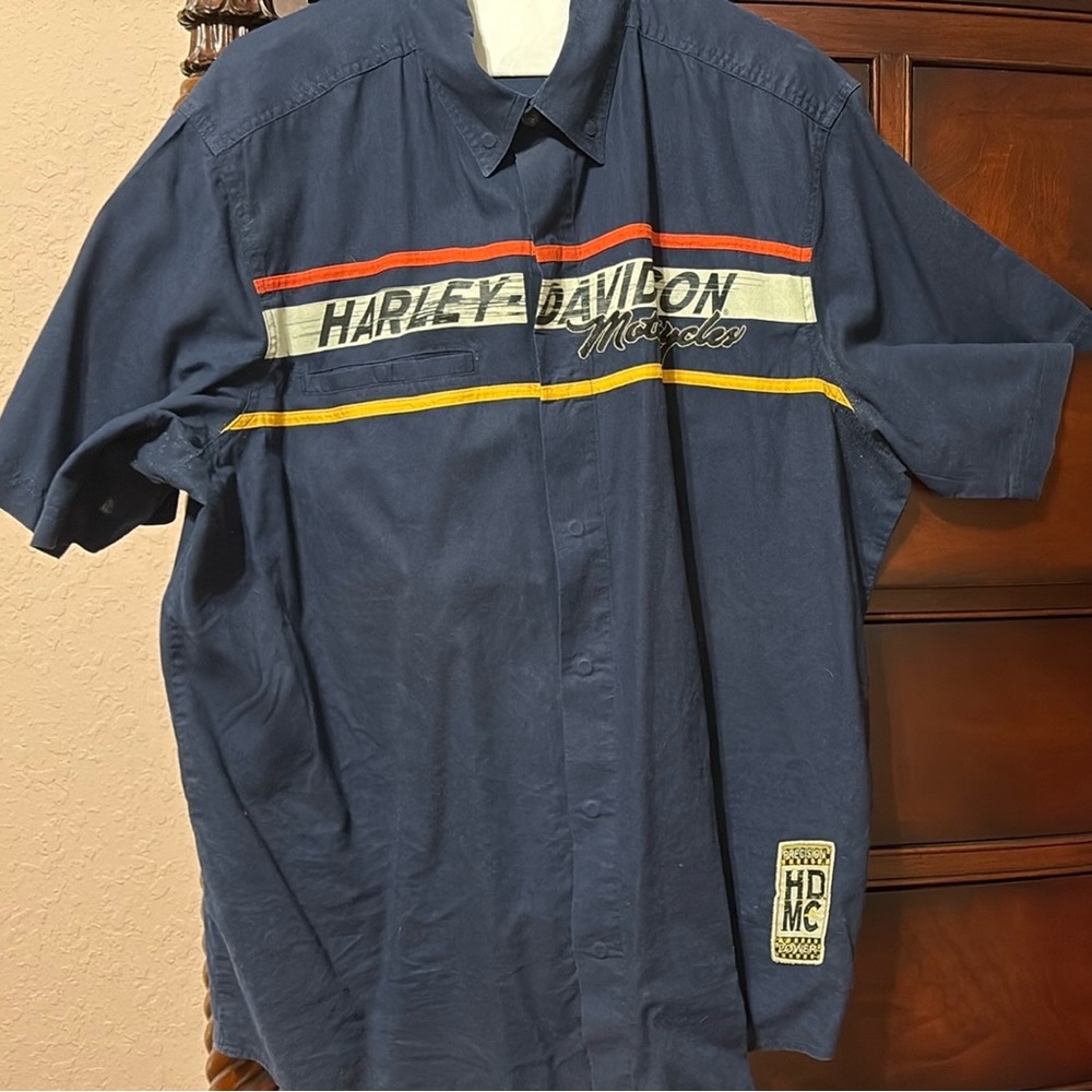 Harley-Davidson Blue Lightweight Shirt Jacket with Retro Stripes